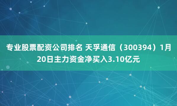 专业股票配资公司排名 天孚通信（300394）1月20日主力资金净买入3.10亿元