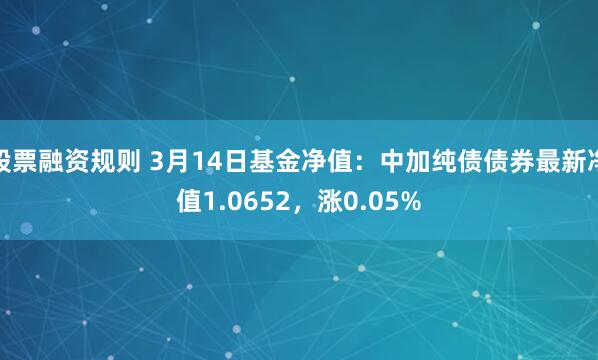 股票融资规则 3月14日基金净值：中加纯债债券最新净值1.0652，涨0.05%